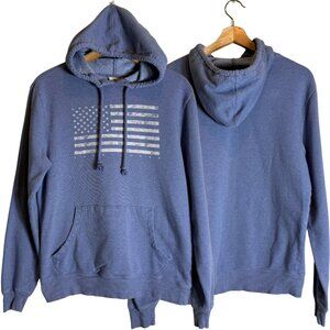 Life is Good American Flag Fleece Hoodie Sweatshirt Men's Small Blue USA Classic